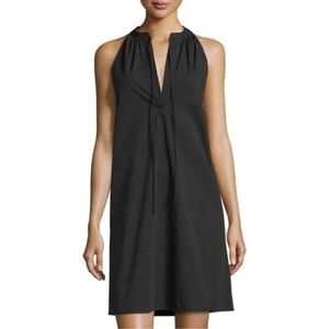 Theory Nallene Light Poplin Mini Shift Dress Cotton Blend Black 4 Sleeveless V